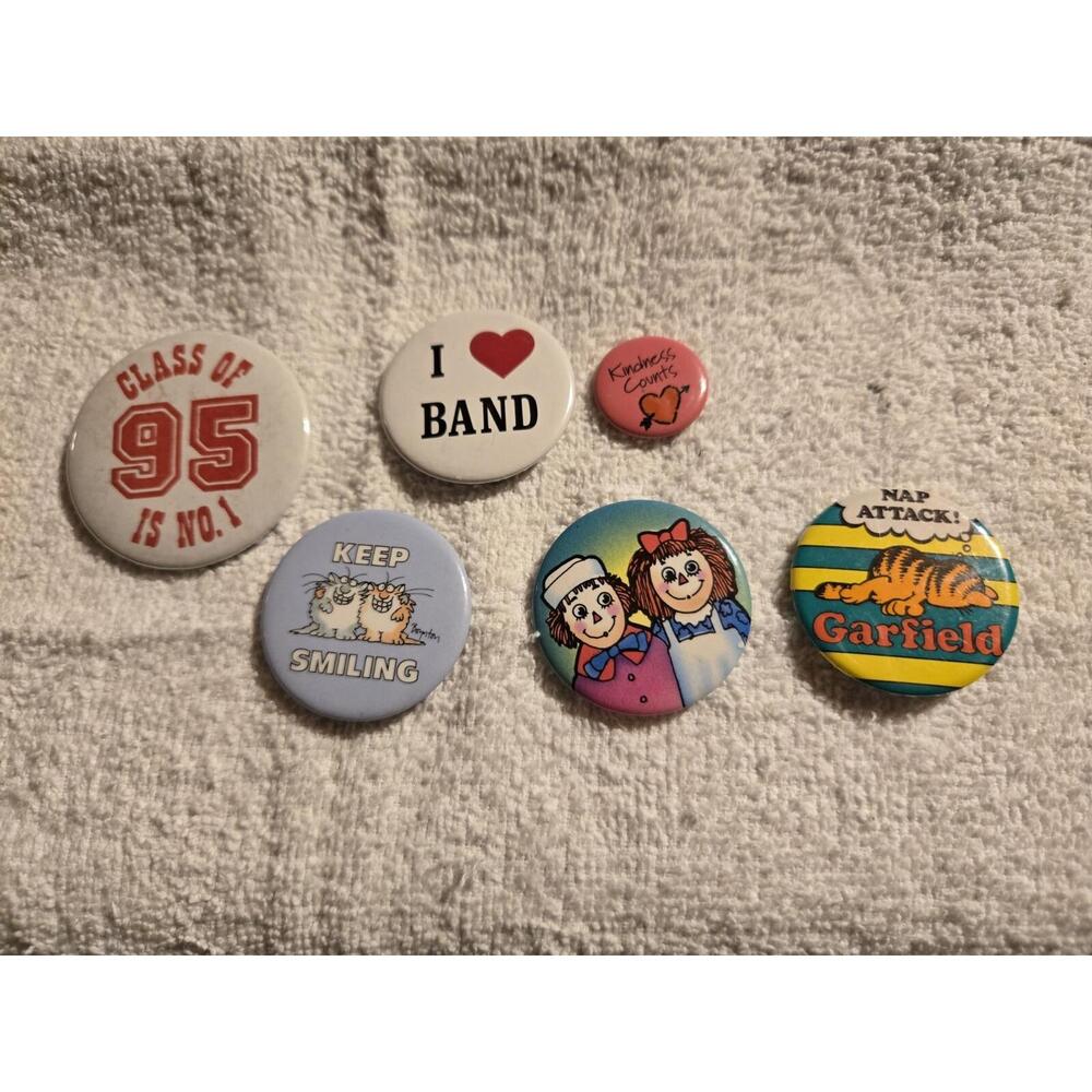 6 Vintage Pinback Buttons